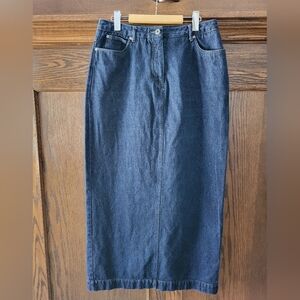 Contrast Dark Blue Denim Midi Skirt